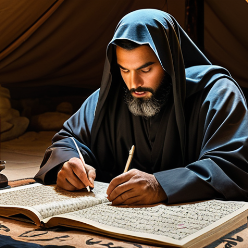 Home 11 **The Hidden Strategist:** "A wise and respected general, cloaked in desert robes, studying ancient maps by candlelight in a hidden oasis tent. Detailed Arabic calligraphy on scrolls. Safe for work, appropriate content, fully clothed, modest attire, professional, perfect anatomy, natural pose, high quality."