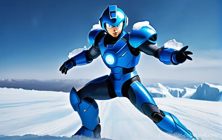 록맨 X 숨겨진 아머 획득법 - **Prompt for Foot Armor:** "A dynamic, heroic shot of Mega Man X, wearing his iconic blue and li...