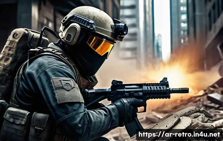 타임 크라이시스 숨겨진 팁 - **A male protagonist in a tense urban shootout scenario.** He is wearing full, modern tactical comba...