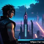 플레이스테이션 1 발매 초기 독점작 - A detailed, atmospheric scene inspired by PlayStation 1&rsquo;s &ldquo;Final Fantasy VII&rdquo;: a young male protagon...